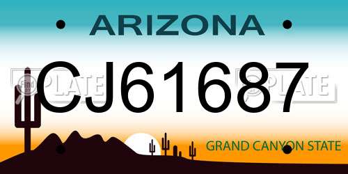 CJ61687 Arizona License Plate