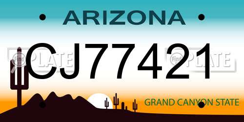 CJ77421 Arizona License Plate