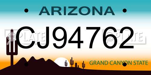 CJ94762 Arizona License Plate