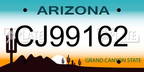 CJ99162 Arizona License Plate