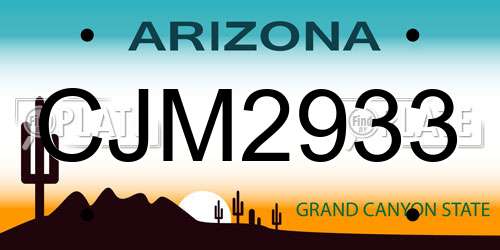 CJM2933 Arizona License Plate