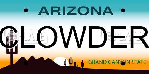 CLOWDER Arizona License Plate
