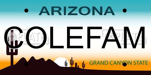 COLEFAM Arizona License Plate
