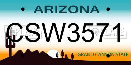 CSW3571 Arizona License Plate