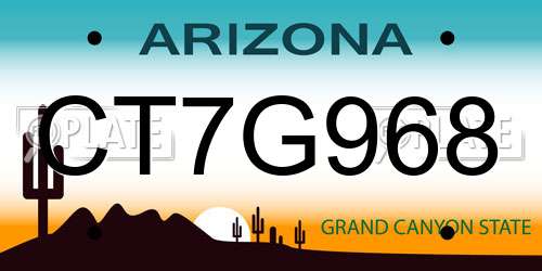 CT7G968 Arizona License Plate