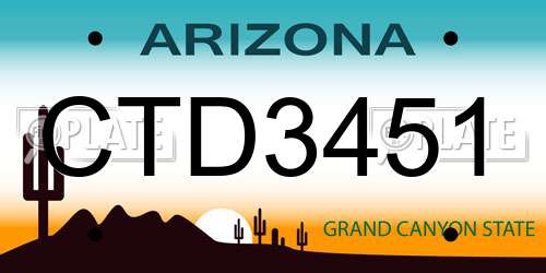 CTD3451 Arizona License Plate