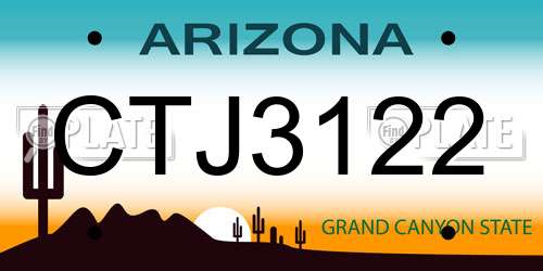 CTJ3122 Arizona License Plate