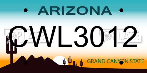 CWL3012 Arizona License Plate