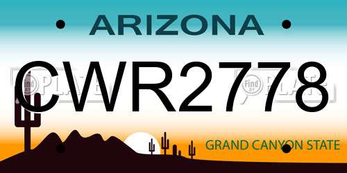 CWR2778 Arizona License Plate