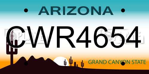 CWR4654 Arizona License Plate