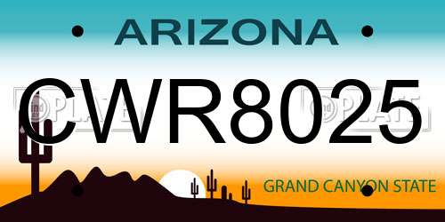 CWR8025 Arizona License Plate