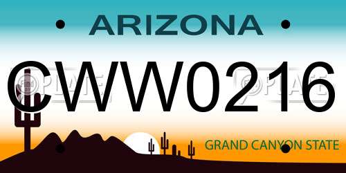 CWW0216 Arizona License Plate