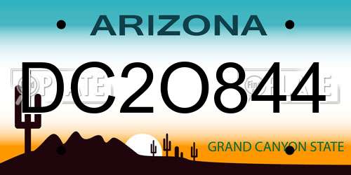 DC2O844 Arizona License Plate