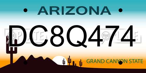 DC8Q474 Arizona License Plate