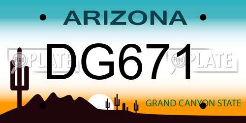 DG671 Arizona License Plate