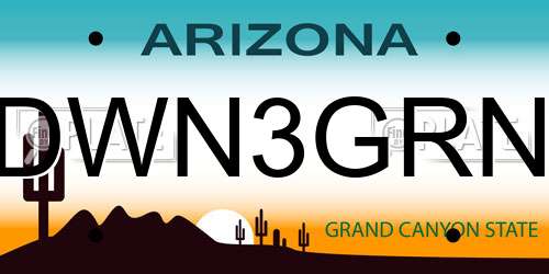 DWN3GRN Arizona License Plate