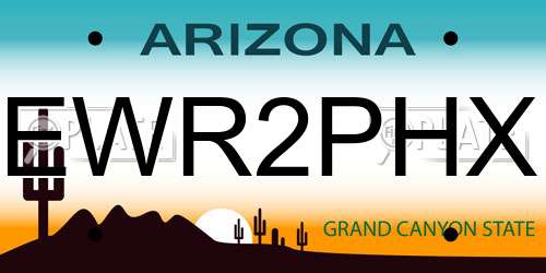 EWR2PHX Arizona License Plate