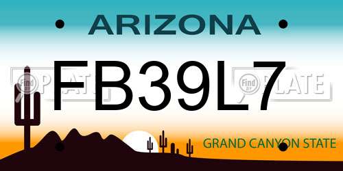 FB39L7 Arizona License Plate
