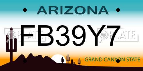 FB39Y7 Arizona License Plate