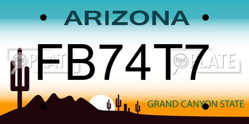 FB74T7 Arizona License Plate
