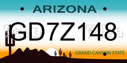 GD7Z148 Arizona License Plate