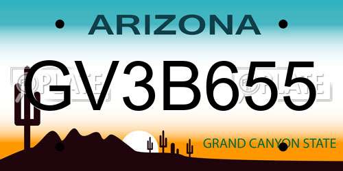 GV3B655 Arizona License Plate