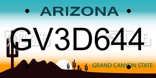 GV3D644 Arizona License Plate