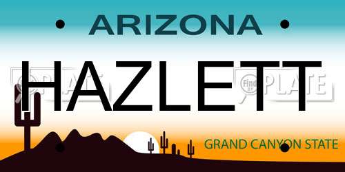 HAZLETT Arizona License Plate