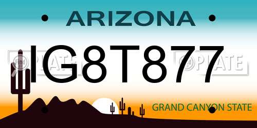 IG8T877 Arizona License Plate