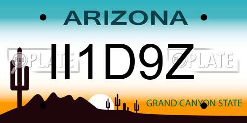 II1D9Z Arizona License Plate