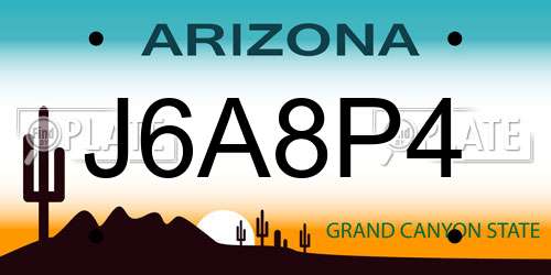 J6A8P4 Arizona License Plate