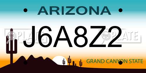 J6A8Z2 Arizona License Plate