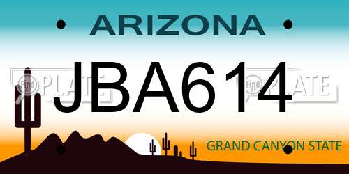 JBA614 Arizona License Plate