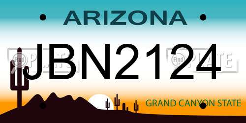 JBN2124 Arizona License Plate