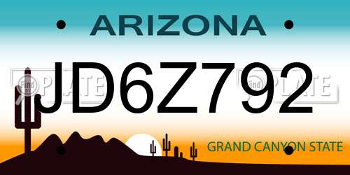 JD6Z792 Arizona License Plate