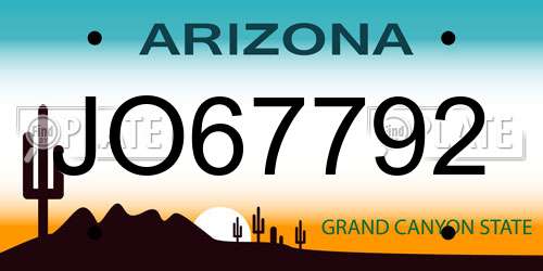 JO67792 Arizona License Plate