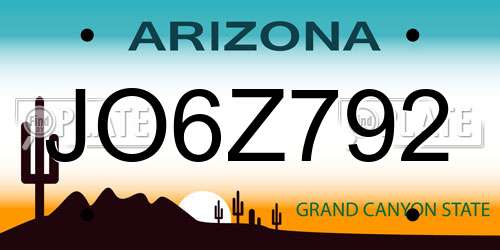 JO6Z792 Arizona License Plate