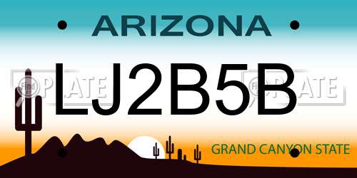 LJ2B5B Arizona License Plate