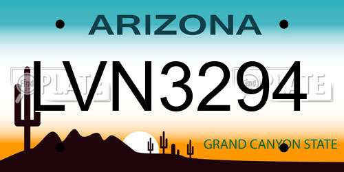LVN3294 Arizona License Plate
