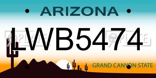 LWB5474 Arizona License Plate