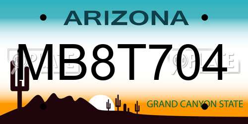 MB8T704 Arizona License Plate