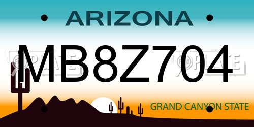 MB8Z704 Arizona License Plate