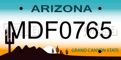MDF0765 Arizona License Plate