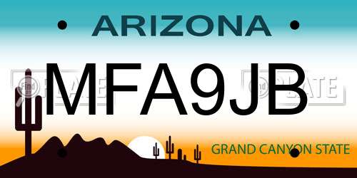 MFA9JB Arizona License Plate