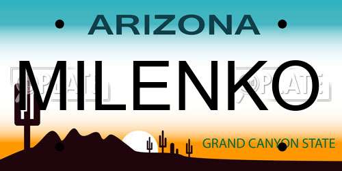 MILENKO Arizona License Plate