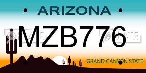 MZB776 Arizona License Plate