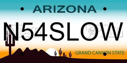 N54SLOW Arizona License Plate
