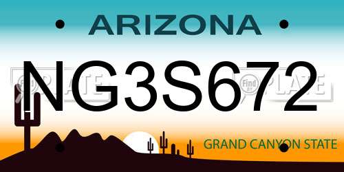 NG3S672 Arizona License Plate