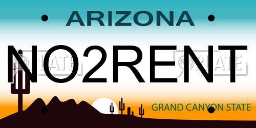 NO2RENT Arizona License Plate