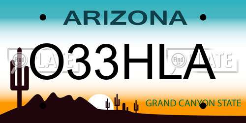 O33HLA Arizona License Plate